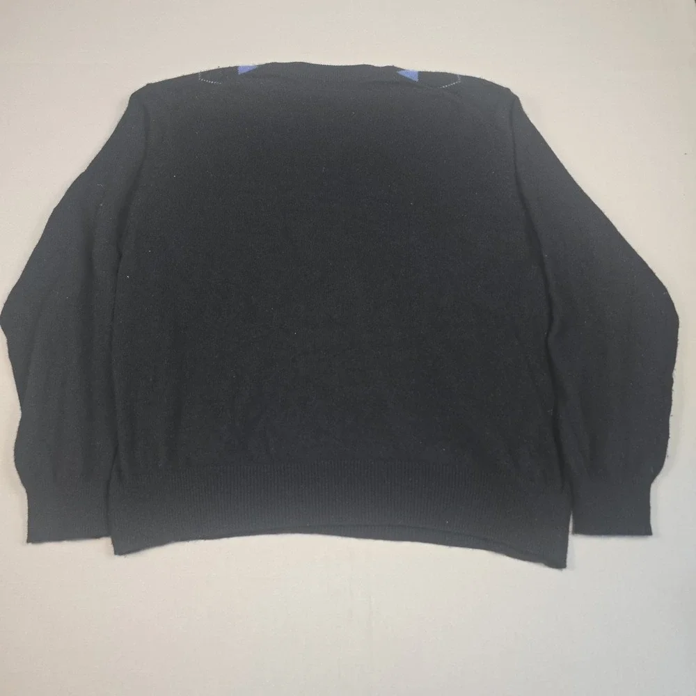 Giasone Cashmere Knit Argyle Crew Neck Pullover Sweater Black Gray Blue Men's XL